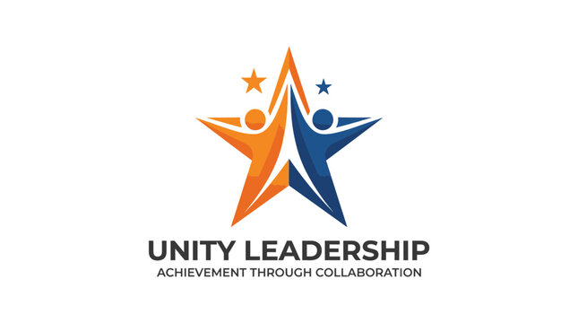 Colorful star logo design featuring stylized human figures for corporate unity and successful teamwork business branding