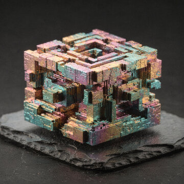 Iridescent Bismuth Hopper Crystal With Stepped Geometric Terraces