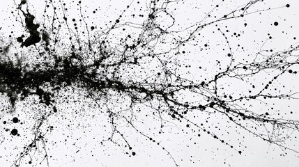 Fototapeta premium Abstract black ink splash with delicate tendrils isolated on white background. Useful for artistic graphic design backgrounds and creative texture overlays.