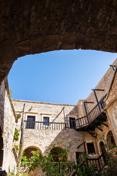 Toplou Monastery, the  courtyard view, Crete. Prefecture of Lasithi, Greece
