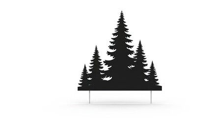 Obraz premium Black silhouette of a cluster of evergreen trees on a white background, representing a festive outdoor decoration or natural scene.