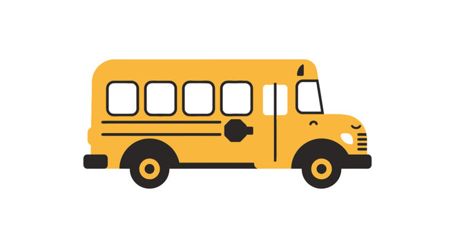 Yellow school bus illustration with flat design and a black silhouette
