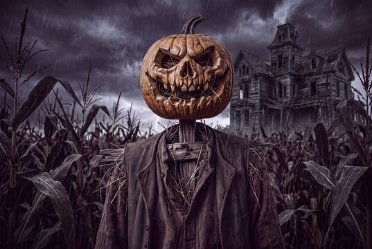 Halloween pumpkin with houses