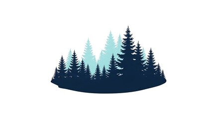 Obraz premium Silhouetted Pine Forest Scene with Layered Trees in Deep Blue and Teal