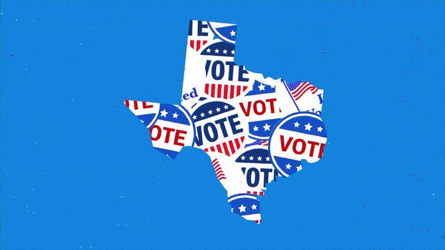 Texas Map with Vote Pattern on Blue Background