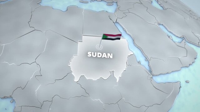 Animated 3D map of Sudan, Africa featuring a glowing outline, the national flag, and 3D typography, designed as an educational infographic for a widescreen presentation backdrop.
