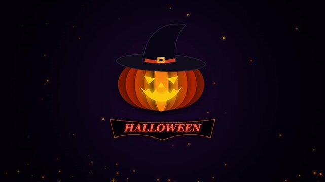 Halloween Pumpkin Wearing Witch Hat With Festive Banner