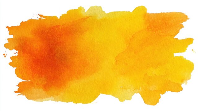 A vibrant yellow and orange watercolor paint stroke isolated on white background. Useful as a textured design element for artistic backgrounds and creative projects.
