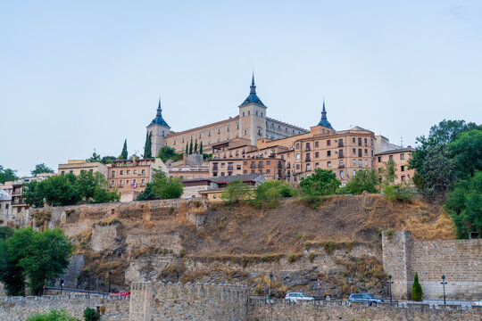 Spires From the Alc&aacute;zar of Toledo Seen Outside the City in Toledo Spain