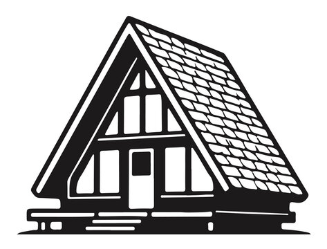 A frame cabin house vector icon with shingle roof