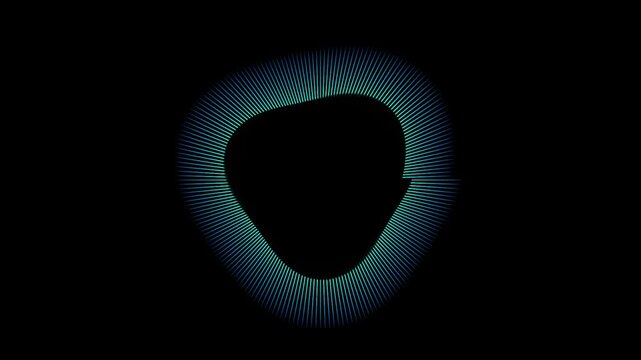 Abstract glowing cyan audio visualizer morphing ring on a black background. Futuristic AI voice assistant UI concept seamless loop.
