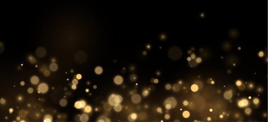 Soft golden glitter dust floating in space. Bright sparks add elegant holiday feeling. Magical light effect for modern illustrations. © Extrastock