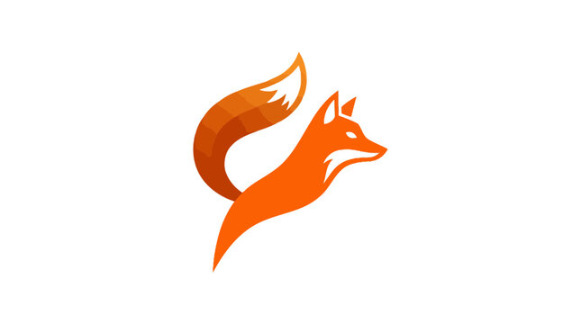 Vibrant orange fox logo graphic featuring sleek minimalist curves with smooth gradients on white studio background