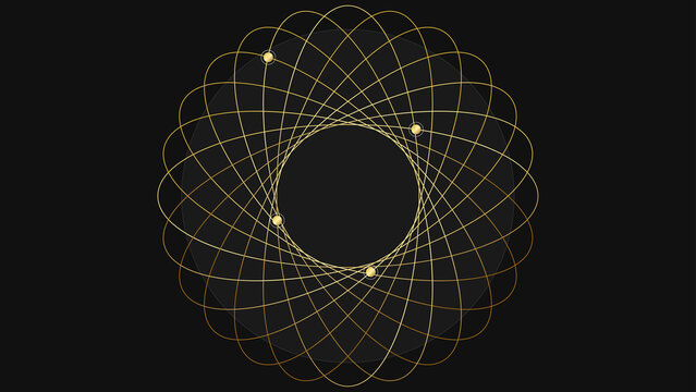 Golden geometric mandala pattern with glowing orbs on dark background