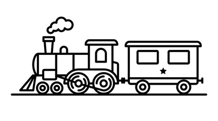 Naklejka premium Minimalist outline steam train locomotive vector illustration featuring simple black lines on a clean white background