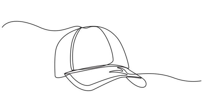 Baseball hat animation continuous one line drawing, Mockup and blank template of baseball uniform cap with side view. Modern fashion accessory. Full length single line animation, baseball cap minimal.