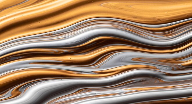 Liquid Gold and Silver Abstract: A mesmerizing abstract pattern of swirling liquid gold and silver, creating a fluid and luxurious texture that evokes elegance and sophistication.