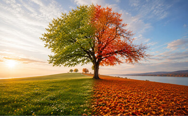 Naklejka premium Summer season change autumn season 