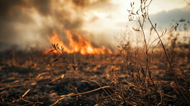 scorched vegetation under a smoke-filled sky; climate emergency generative ai