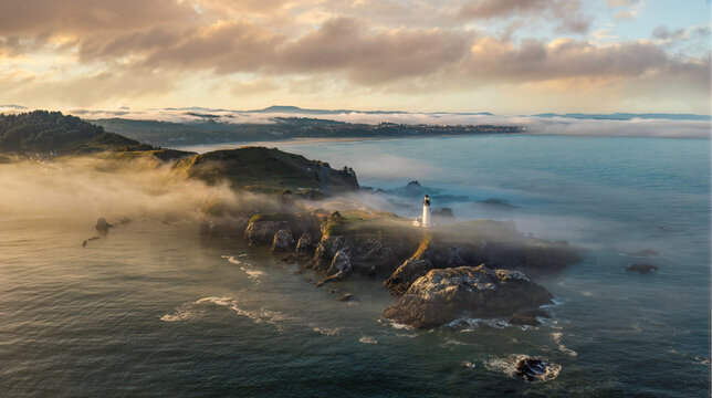 Dramatic Sunrise at the Yaquina Head Lighthouse near Newport Bay Oregon