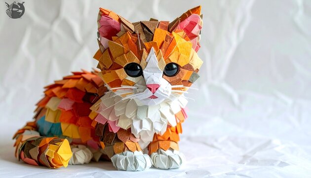 Cute Fluffy Paper Quilling Tabby Kitten Figurine