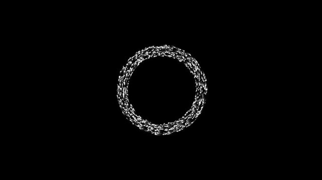 Seamless looping animation of a magical white particle stream. Abstract monochrome technology and energy ring concept.