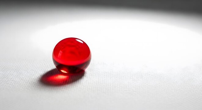 Single Red Orb Casting Shadow: A solitary, translucent red orb rests on a textured surface, its form casting a dramatic shadow, evoking mystery and focus.