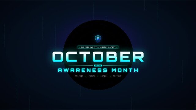Animated digital title graphic for October cybersecurity awareness month