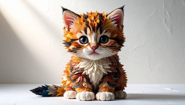Cute Fluffy Paper Quilling Tabby Kitten Figurine