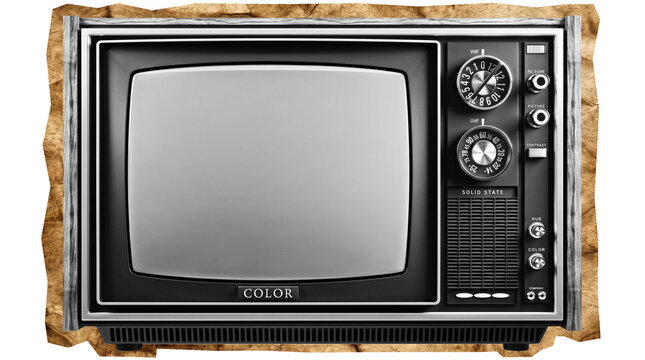 Vintage Retro CRT Television Set Isolated on White Background with Blank Screen, Antique Tube TV Display, Classic Broadcast Technology and Entertainment Electronics Object