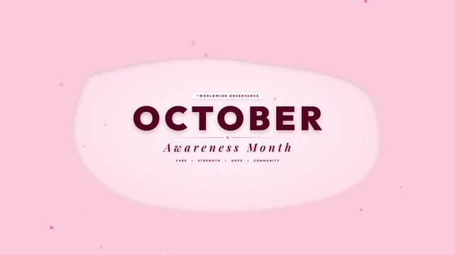 Animated October awareness month text graphics on pink background