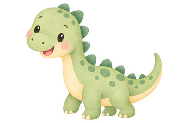 Fototapeta premium A cute baby dinosaur illustrated in a soft watercolor kawaii doodle style for a children’s picture book