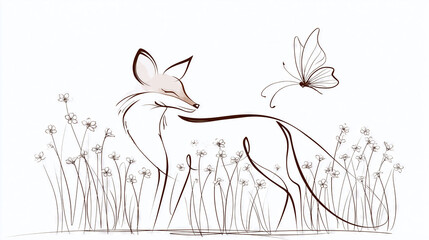 Naklejka premium Fox in a Meadow of Wildflowers