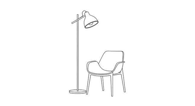 Minimalist Reading Nook: A sleek floor lamp stands beside a modern armchair, creating a simple yet inviting corner for reading and relaxation.