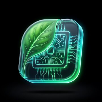 3D glowing green cannabis leaf icon with circuit board veins for tech and wellness design