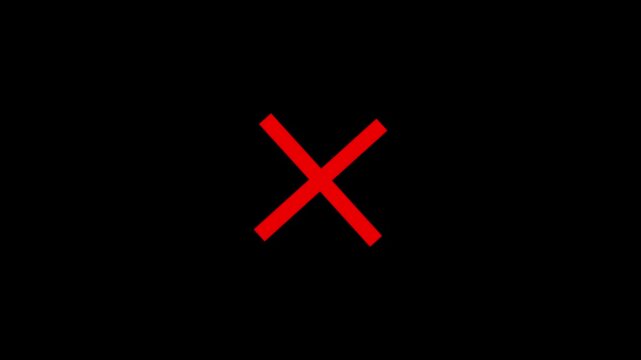 Red x mark symbol pulsing animation on black background, for error and, rejection alerts cross, mark