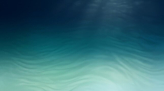 Abstract underwater background featuring deep blue and teal ocean ripples with soft light rays penetrating the surface for serene designs.