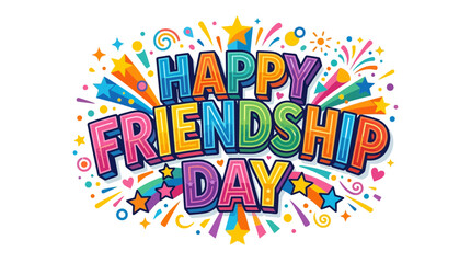 Naklejka premium Colorful Happy Friendship Day Typography with Vibrant Celebratory Elements