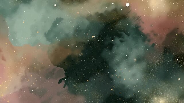 Earthy green and gold celestial dust swirling in deep space