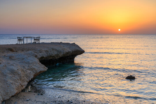 Coastline of the Red Sea in Marsa Alam at sunrise, Egypt