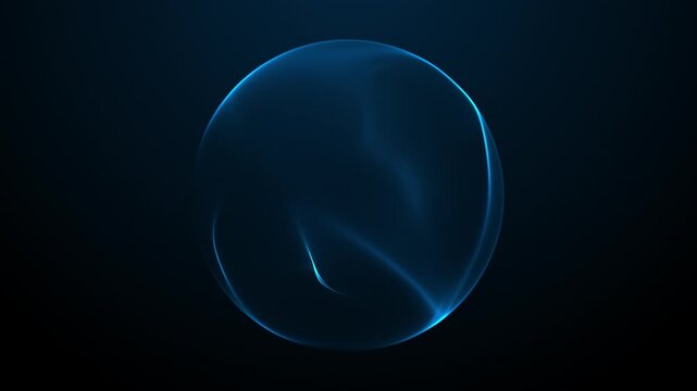 Glowing blue neural sphere with luminous liquid waves. Elegant opener intro graphic for greeting design presets. Futuristic sci-fi orb, 4k seamless loop.