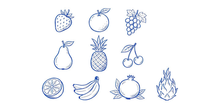 Set of handdrawn fruits isolated on transparent background