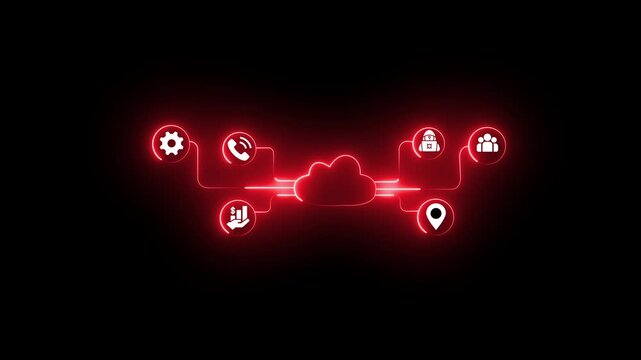 Neon cloud computing network infographic with business and data connectivity technology digital