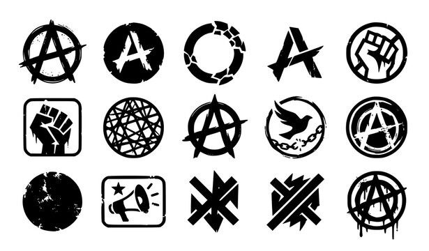 Anarchy Graffiti Chaos Punk Rebellion Freedom and Grunge Black White Vector Symbols