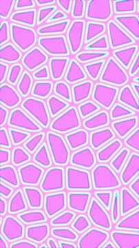 Looping animation of abstract pink voronoi cellular mosaic pattern with chromatic outline borders for mobile background, seamless loop