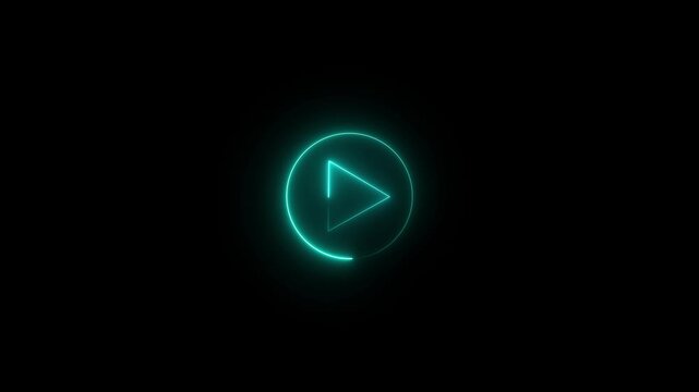 Neon glowing play button animation with circular loading progress bar light