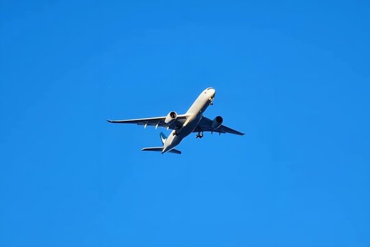 Sydney, Australia - Commercial Airplane, Mid‑Flight, Against Clear Blue Sky Over Sydney, Australia Showing Clean Undercarriage View And Symmetrical Wing Position Ideal For Aviation Photography. 