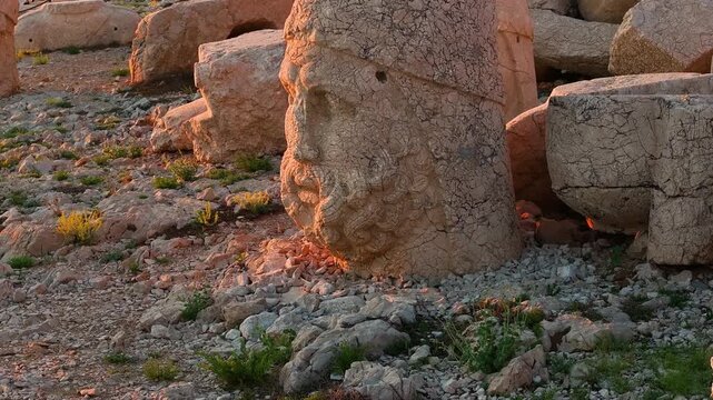 Nemrut Mountain Statues (Nemrut Dagi Heykelleri) Drone Video, Kingdom of Commagene, Adiyaman Turkiye (Turkey)