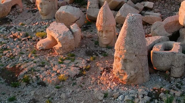 Nemrut Mountain Statues (Nemrut Dagi Heykelleri) Drone Video, Kingdom of Commagene, Adiyaman Turkiye (Turkey)
