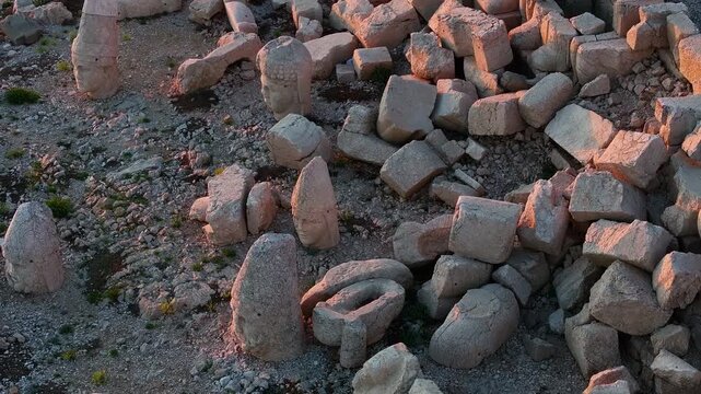Nemrut Mountain Statues (Nemrut Dagi Heykelleri) Drone Video, Kingdom of Commagene, Adiyaman Turkiye (Turkey)